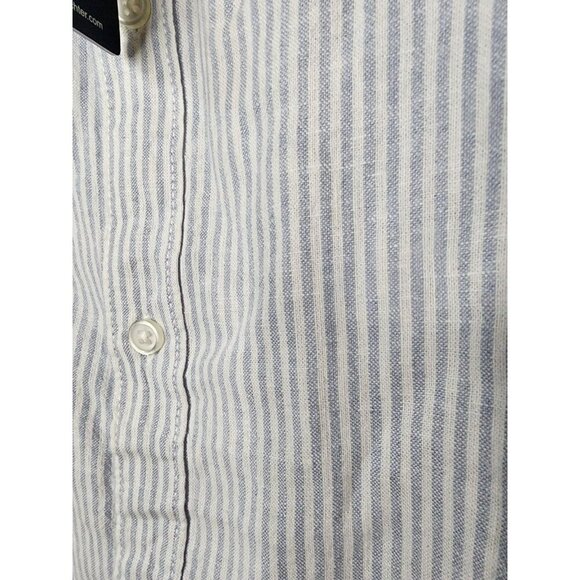 NWT Daniel Hechter Mens XL Blue Stripe Linen Blend Button Down Shirt Top - Picture 3 of 7